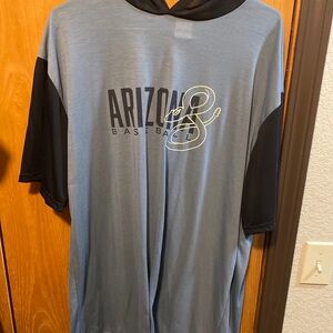 Arizona Jean Company Short-Sleeve Hoodie in Slate Blue and Black with Logo